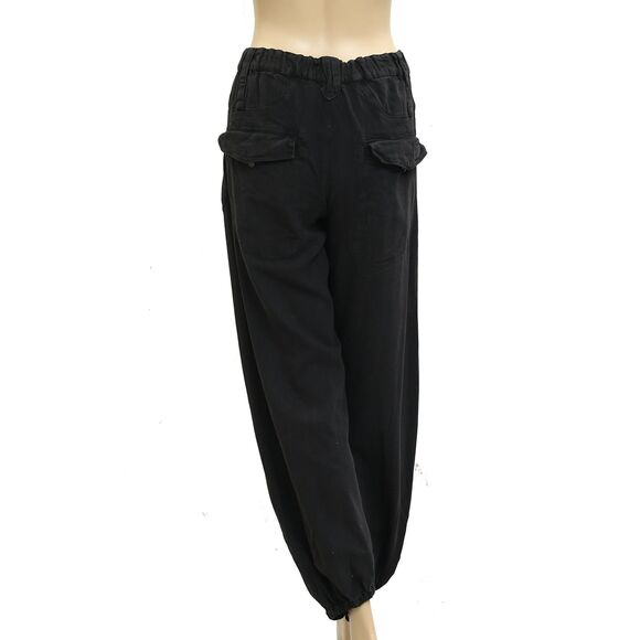 Free People Denim Jogger Trousers Pants Pull-On Mid-Rise Black Cotton S 281819 - Picture 3 of 5
